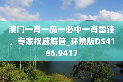 澳门一肖一码一必中一肖雷锋，专家权威解答_环境版DS4186.9417